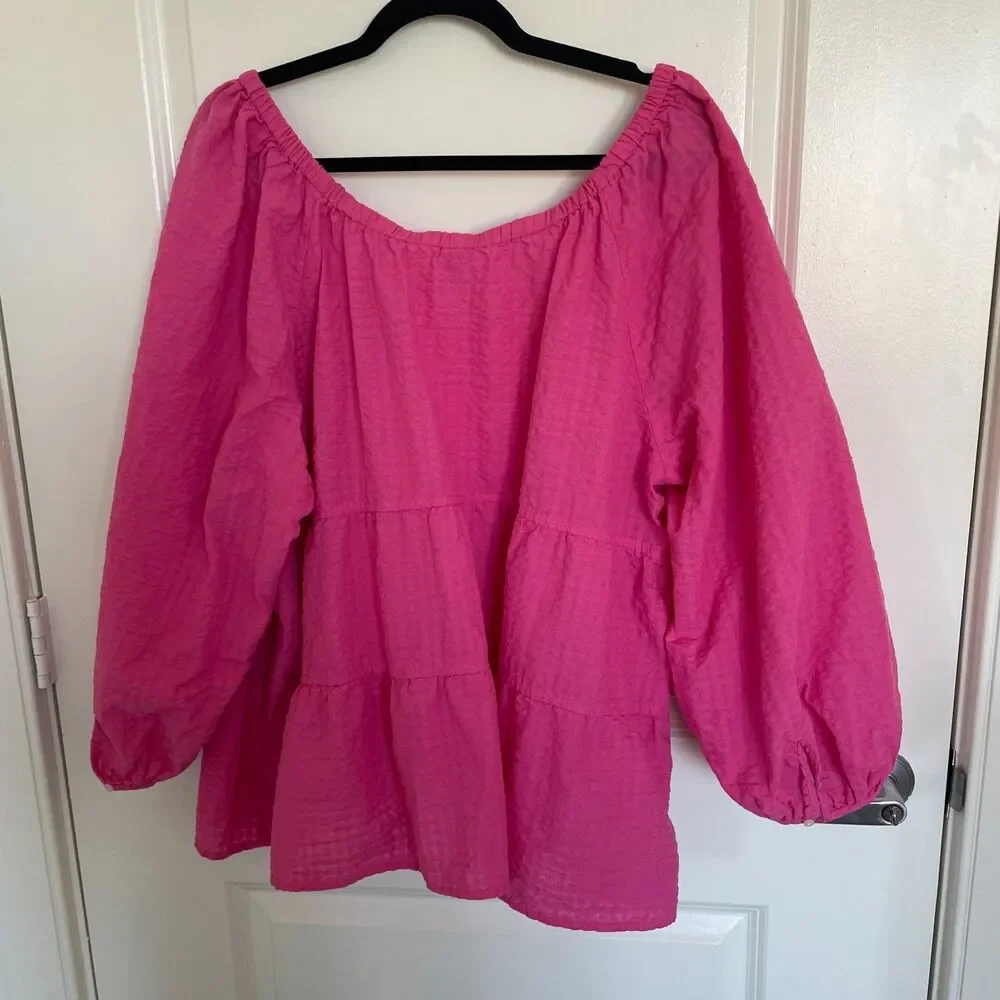 Old Navy Womens Tiered Top Sz 3X Puff Sleeve Boho Cottage Feminine Prairie